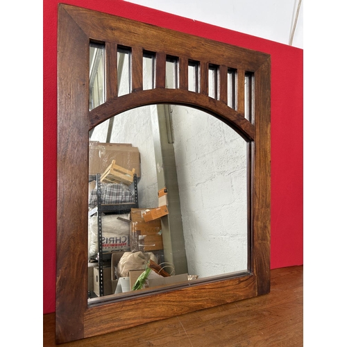 415 - Retro Style Solid Oak Wall Mirror (71 x 87cm)