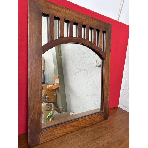 415 - Retro Style Solid Oak Wall Mirror (71 x 87cm)