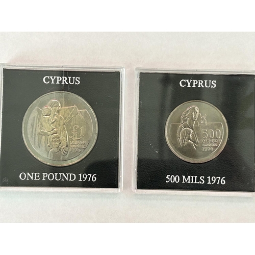 548 - Royal Mint Cyprus 1976 £1 and 500 Mils Refugee Uncirculated Coins