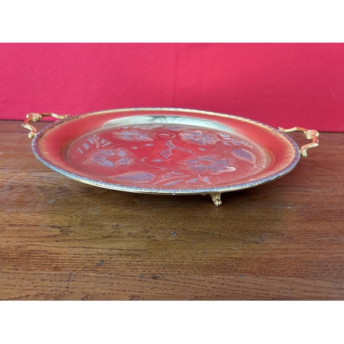 606 - Gold Color Vintage Round Tray (37cm Diameter)