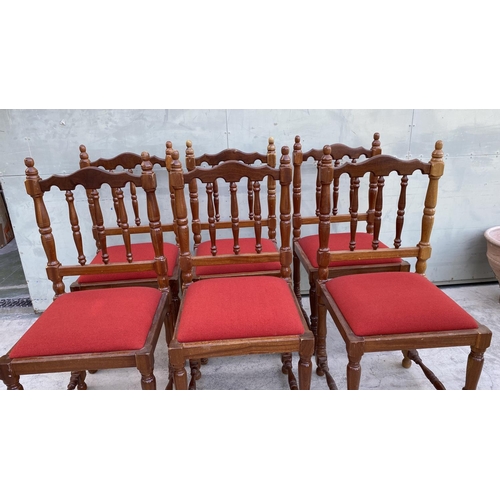 148 - x6 Vintage Spindle Stick Back Upholstered Dining Chairs