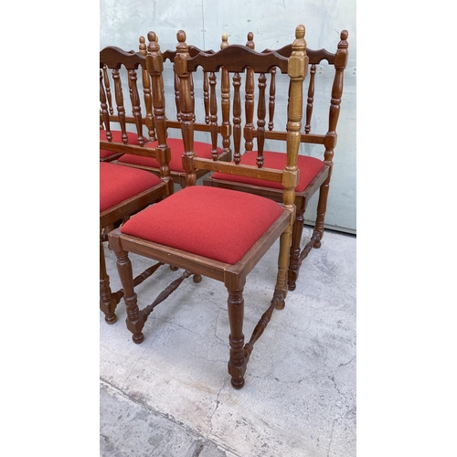 148 - x6 Vintage Spindle Stick Back Upholstered Dining Chairs