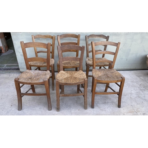 153 - x6 Vintage Cyprus Traditional Coffee Shop Wooden Woven Chairs (A/F)