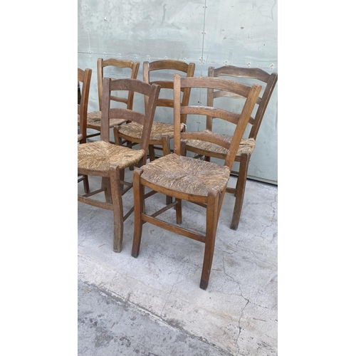 153 - x6 Vintage Cyprus Traditional Coffee Shop Wooden Woven Chairs (A/F)