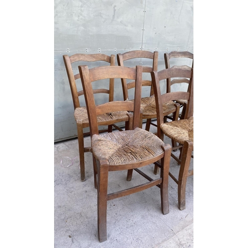 153 - x6 Vintage Cyprus Traditional Coffee Shop Wooden Woven Chairs (A/F)