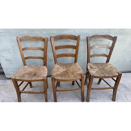 153 - x6 Vintage Cyprus Traditional Coffee Shop Wooden Woven Chairs (A/F)