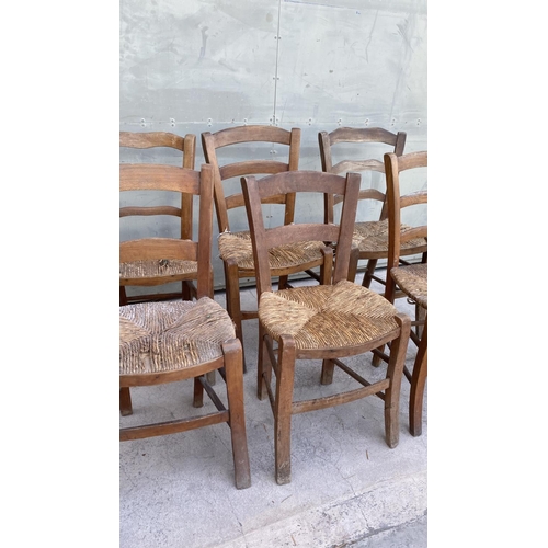 153 - x6 Vintage Cyprus Traditional Coffee Shop Wooden Woven Chairs (A/F)