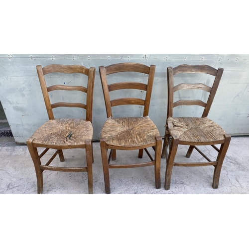 153 - x6 Vintage Cyprus Traditional Coffee Shop Wooden Woven Chairs (A/F)