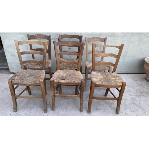 154 - x6 Vintage Cyprus Traditional Coffee Shop Wooden Woven Chairs (A/F)