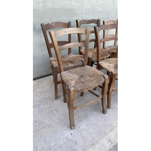 154 - x6 Vintage Cyprus Traditional Coffee Shop Wooden Woven Chairs (A/F)