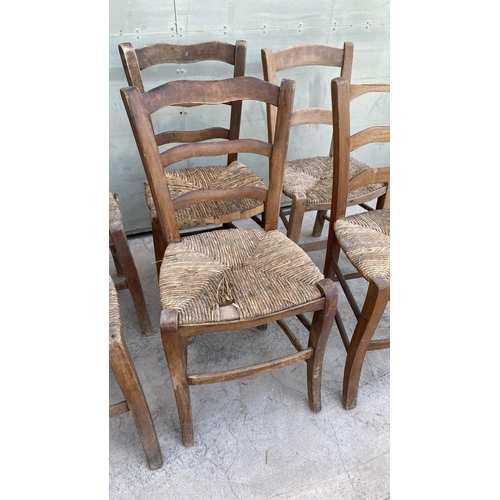 154 - x6 Vintage Cyprus Traditional Coffee Shop Wooden Woven Chairs (A/F)