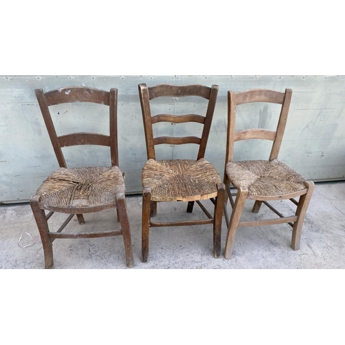 154 - x6 Vintage Cyprus Traditional Coffee Shop Wooden Woven Chairs (A/F)