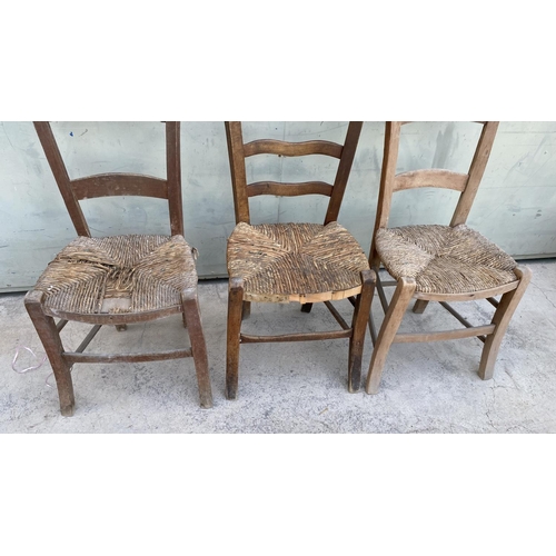 154 - x6 Vintage Cyprus Traditional Coffee Shop Wooden Woven Chairs (A/F)