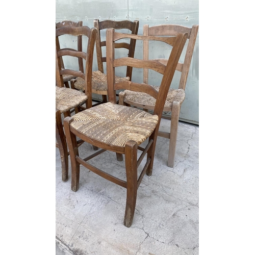 154 - x6 Vintage Cyprus Traditional Coffee Shop Wooden Woven Chairs (A/F)