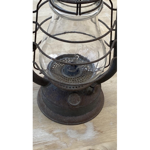 17 - Vintage German Storm Oil Lamp with Glass Shade Made in Czechoslovakia