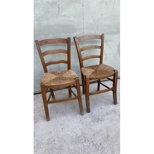 178 - x2 Vintage Cyprus Traditional Coffee Shop Wooden Woven Chairs