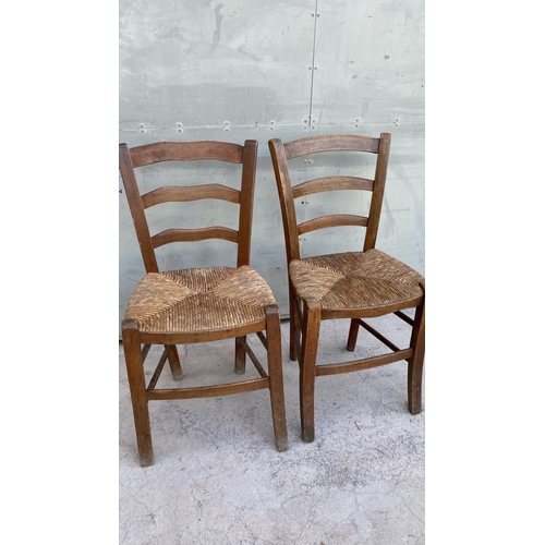 178 - x2 Vintage Cyprus Traditional Coffee Shop Wooden Woven Chairs