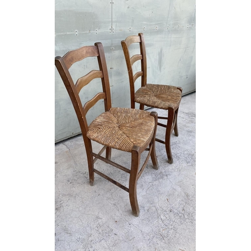 178 - x2 Vintage Cyprus Traditional Coffee Shop Wooden Woven Chairs