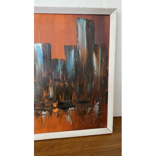 23 - Mid Century Large Colorful City Buildings Painting in Frame (94 x 44cm) Signed