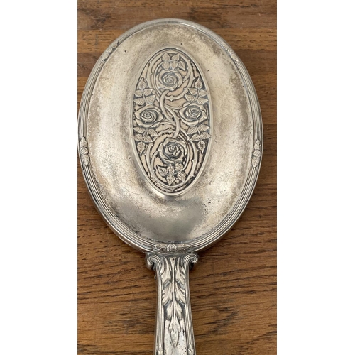 71 - Art Nouveau Silver Hand Mirror with Roses