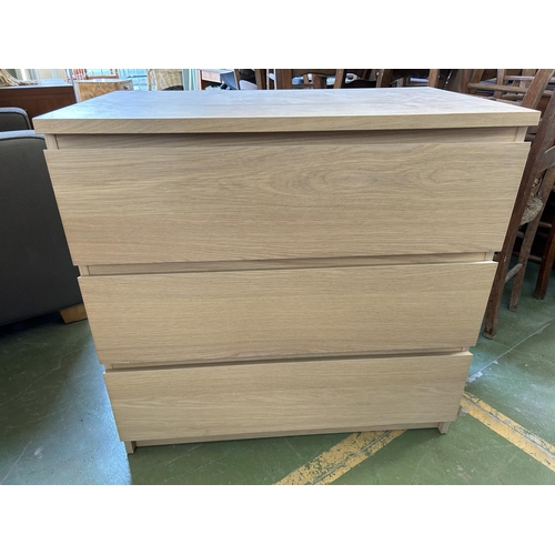 119 - Wooden Light Color Chest of 3 Drawers (80 W. x 48 D. x 78cm H.)