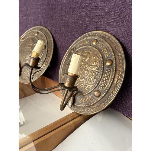 142 - x2 Vintage French Style Double Arm Wall Lamps with Carved Bronze Decoration