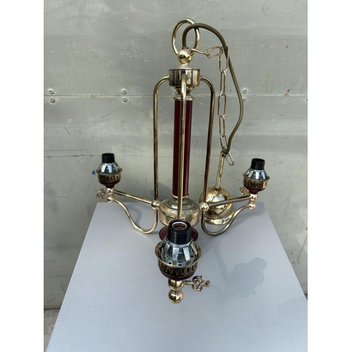 143 - Brass 3-Arm Ceiling Light Fitting