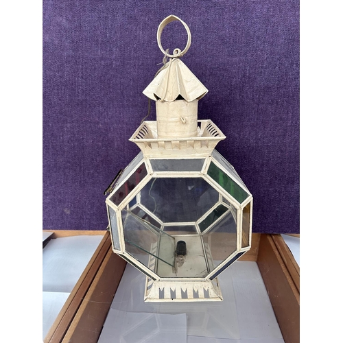 418 - Vintage Lantern Glass and Metal Hanging Light (A/F - Door Needs to Be Fixed)