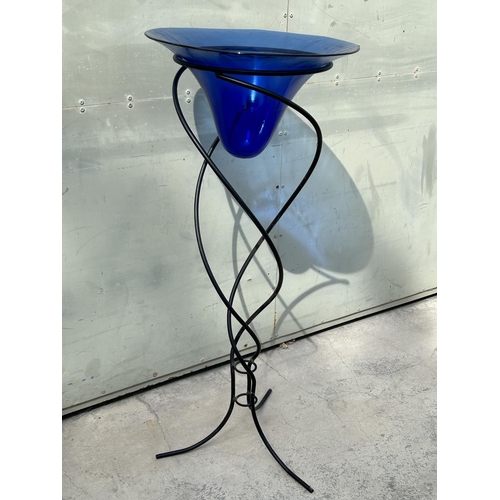 68 - Decorative Blue Flower Vase/Planter Pot on Metal Stand (100cm H.)