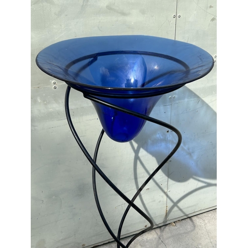 68 - Decorative Blue Flower Vase/Planter Pot on Metal Stand (100cm H.)