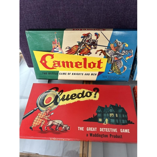 69 - x4 Vintage Board Games: 'Why' Mystery Game, 'Cludo', 'Camelot IV' and 'Scoop'