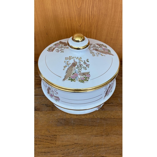 473 - Special Hand Made in Greece 24k Gold Tone Large Trinket Box with Peacock and Flower Design