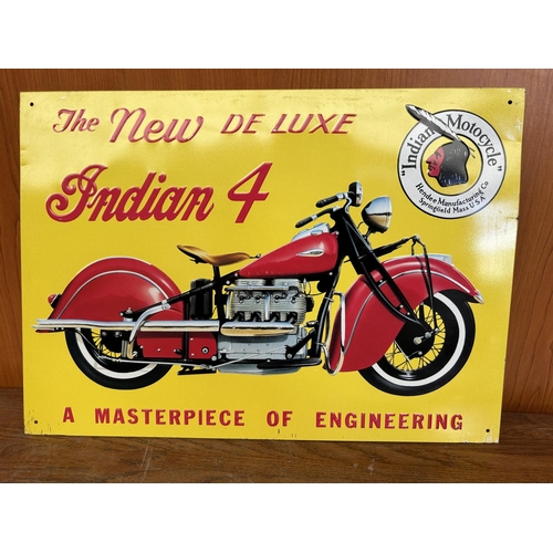 524 - Big Tin Sign The New De Luxe Indian 4 Made in Great Britain in 1993 (42 x 30cm)