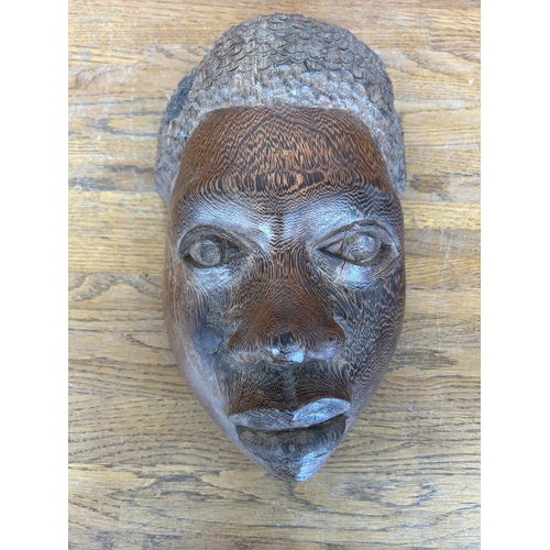 531 - Big/Heavy Carved Ebony Wood African Mask of Warrior