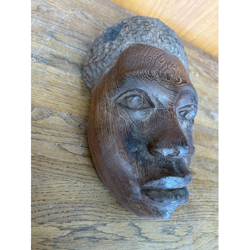 531 - Big/Heavy Carved Ebony Wood African Mask of Warrior