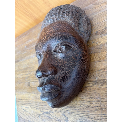 531 - Big/Heavy Carved Ebony Wood African Mask of Warrior