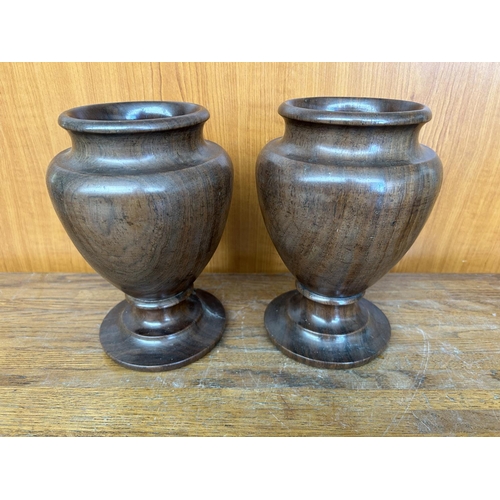 532 - x2 Large Heavy African Ebony Hand Crafted Vases (x1 A/F)