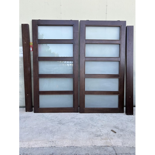 555 - Wooden 2-Piece Sliding Door with Opaque Glass (102 W. x 207cm H./each)