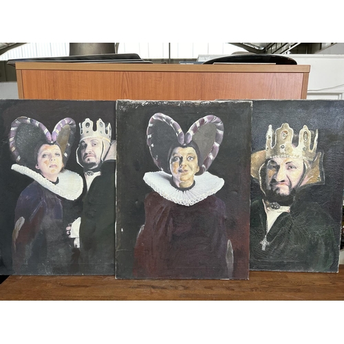 592 - Set of Vintage Canvas Clown Paintings, Unknown Artist (45 x 60cm/each)