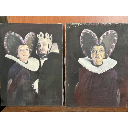 592 - Set of Vintage Canvas Clown Paintings, Unknown Artist (45 x 60cm/each)