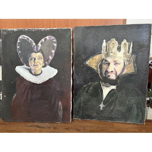 592 - Set of Vintage Canvas Clown Paintings, Unknown Artist (45 x 60cm/each)