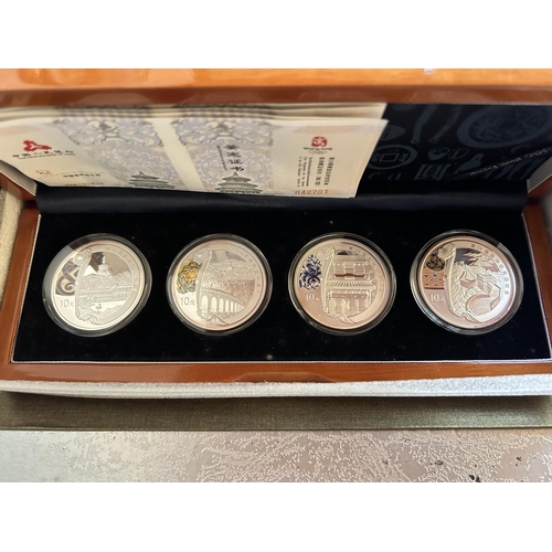 599 - China 2008 Beijing Olympic Games Official Commemorative Silver Four Coin Set, Cased with Certificate... 