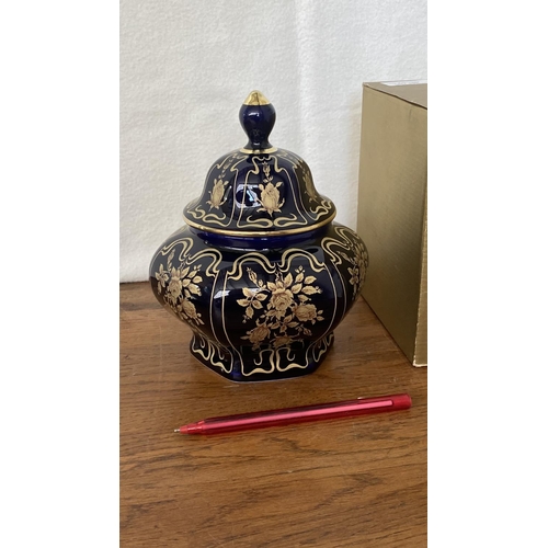 160 - Vintage Bavaria West Germany Real Cobalt Bomboniere with Gold Trim (18cm H.)