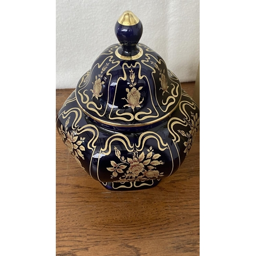 160 - Vintage Bavaria West Germany Real Cobalt Bomboniere with Gold Trim (18cm H.)