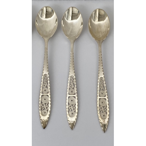 36 - Set of 6 Silver 925 Cypriot Filigree Design Dessert Spoons