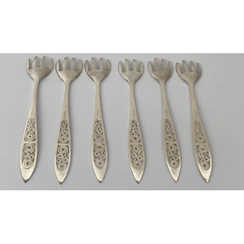 37 - Set of 6 Silver 925 Cypriot Filigree Design Dessert Forks