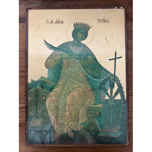 508 - Saint Ekaterini Greek Icon with Gold Leaf, Certificate at The Back (21 x 28cm)