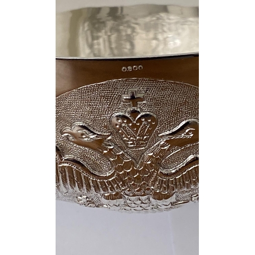 66 - Rare Large Vintage Cypriot Silver 800 Circular Footed Bowl Embossed with Two-Head Eagle, Winged Lion... 