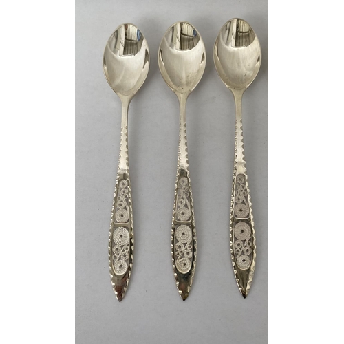 36 - Set of 6 Silver 925 Cypriot Filigree Design Dessert Spoons