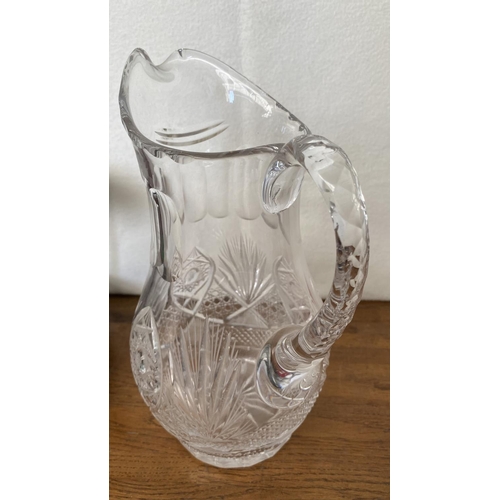 63 - Heavy Crystal Vase with 2 Sherry Glasses on Wooden Stand